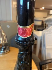 VINTAGE New Italian Green Glass CHIANTI Wine Bottle Warrior Design 44&Prime; Tall