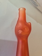 Frosted red orange bottle Mosel Riesling Qualitatswein Happy Cat vase EMPTY 2006