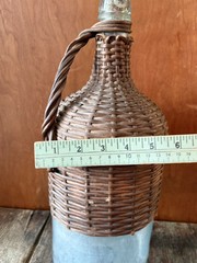 Vintage French Wicker & Aqua Glass Demijohn With Handle