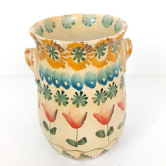 Vintage Italian Ceramic Wine Bottle Chiller Holder Terracotta Vase Hand Painted