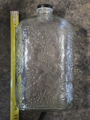 Vintage Glass Grapevine Embossed Wine Bottle Jar 1/2 Half Gallon Screw Lid GUC