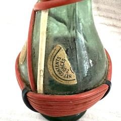 Vintage Italian Wine Decanter Wicker Basket Green Glass 2 Oz