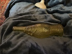 Italian Wine Bottle In Shape Of Fish, Vintage, Golden Color 12”x4”