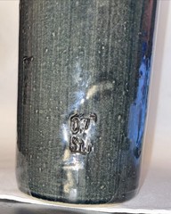 Salt Glazed Beameister Wine Bottle 11.25 Tall Dark Green, Ivory & Black 1960-70s