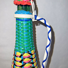 Vintage Viresa Plastic Wicker Wrapped Wine Bottle Boho Chic Spain colorful 15&Prime; H