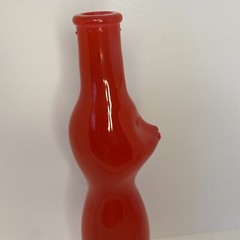 2017 HAPPY CAT FIGURAL RIESLING WINE BOTTLE RED KITTY KITTEN VASE EMPTY 13&Prime;