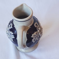 German Stoneware Bernkastel-Kues Wine Jug Cobalt Blue & White 6 Inch Tall
