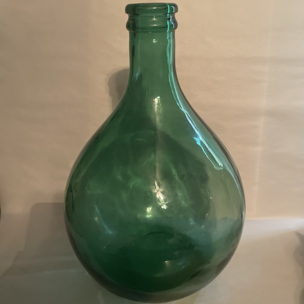 Vintage Large Italian Green Glass Demijohn (Dame Jeanne) Bottle 13-1/2”T 8-1/2”W