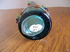 VINTAGE GREEN WINE BOTTLE / VASE Decorated w/Metal, Copper & Plastic Grapes