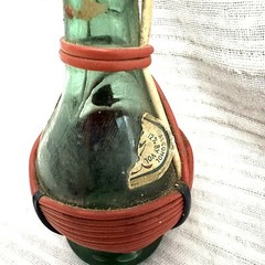 Vintage Italian Wine Decanter Wicker Basket Green Glass 2 Oz