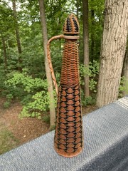 Vintage Plastic Wicker Wrapped Wine Bottle Decoration