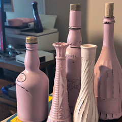 Distressed Painted Pink Wine Bottles Set of 5 Decorative Glass Bottles