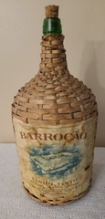 Vtg Wicker Wrapped Demijohn Barrocao Green Glass Wine Bottle 15.5”