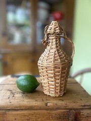 VINTAGE Wicker Covered Wine Bottle~SMALL 7”~MINT CONDITION*ORIGINAL CORK~Ex COND