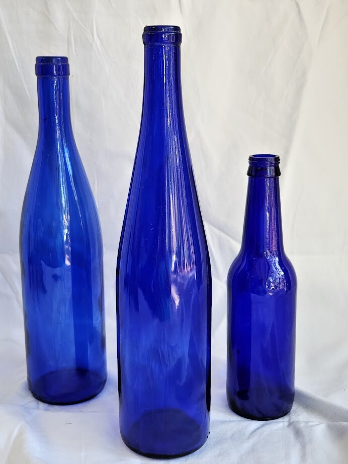 Cobalt Blue Bottles Assorted Set of 3 Candle Sticks Vases Decor 9 to 13 inch