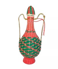 MCM Viresa Plastic Woven Wicker Wine Bottle Jug with Double Handle Empty