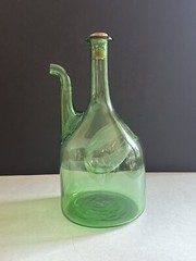 Vintage Hand Blown Green Glass Wine Bottle Decanter W/ Ice Chamber & Cork
