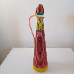 Vintage 60s MCM Viresa Spain Scoubidou Plastic Wicker Wrapped Wine Bottle Boho
