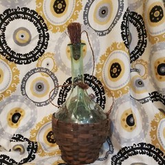 Vintage Blown Glass Green Wine Bottle Wicker Basket Ice Pocket EVC