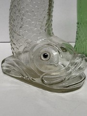 VTG Italian Green Fish Shaped & Portuguese 1969 Fish Shaped Glass Wine Bottles