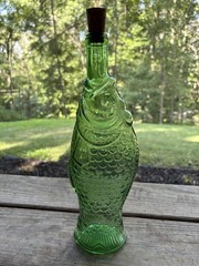 Vintage Emerald Green Glass Fish Shaped Wine Bottle Decanter