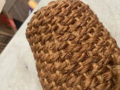 VINTAGE WRAPPED EMPTY WINE amber GLASS BOTTLE String cork