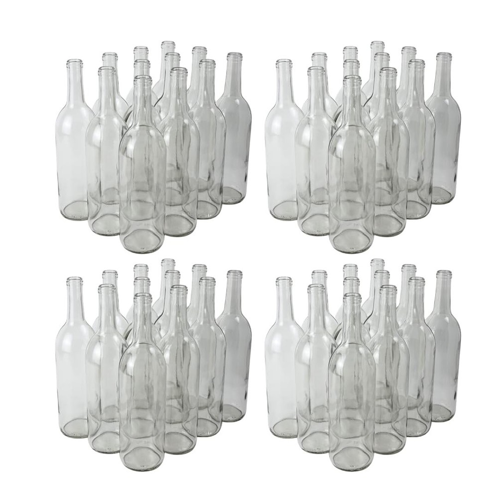 750ml Clear Bordeaux Wine Bottles – Pack of 48 | Flat-Bottomed Glass Bottles for