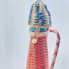 Vintage 60&rsquo;s Bohemian Wine Decanter Plastic Wicker Wrapped Bottle Made in SPAIN