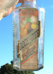 ANTQIUE ORIGINAL “ MANY BLANC “ ROCK- RYE PAPER LABEL LIQUOR EMPTY BOTTLE !!