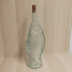 Vintage Glass Fish Shaped Bottle Light Blue 13.5&Prime; Tall