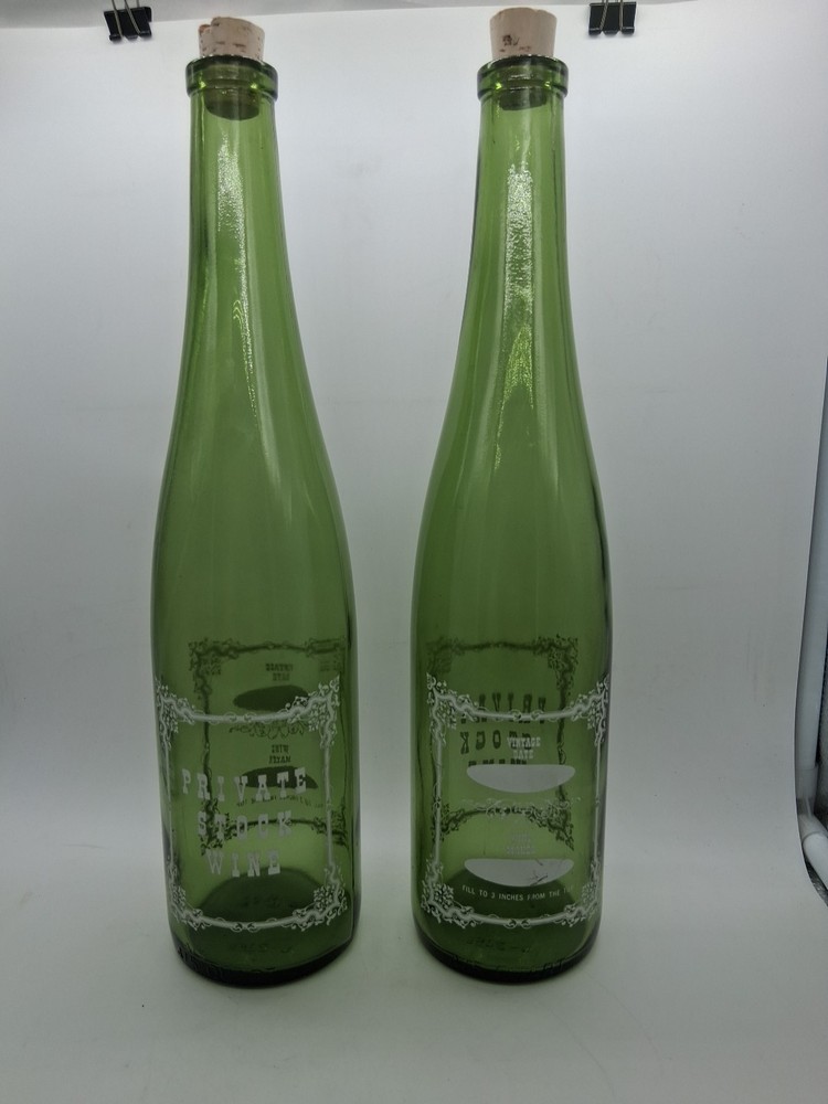2 Green Wine Bottles With W-2068 4/5 Quarts Tall Wine Bottle
