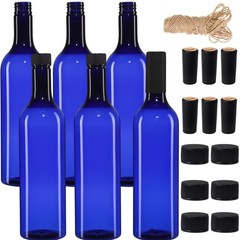 Empty 750ml Blue Wine Bottles with Screw Cap & Seal Rope – 6 Pack for Weddings,