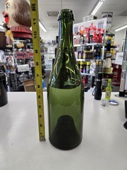 Vintage Hand Blown Dark Green Glass Wine Bottle In Good Condition