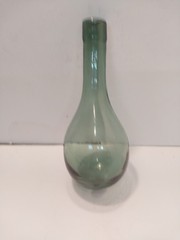 Antique Hand Blown Glass Round Bottom Bulb Wine Bottle Flask Aqua Vtg