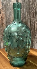 Clear Blue Green Grape Vineyard Design Wine Bottle 9” tall Rare Vintage