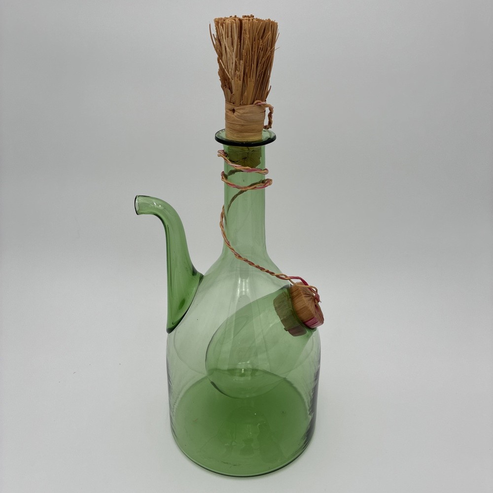 Vintage Wine Decanter Italian Demijohn Green Glass w/ Plugs and Ice Chamber