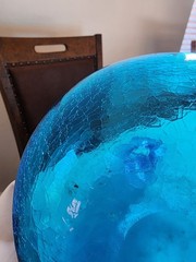 LARGE Blue Demijohn Studio Blown Glass bottle Crackled Bottom Polished Pontil