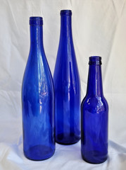 Cobalt Blue Bottles Assorted Set of 3 Candle Sticks Vases Decor 9 to 13 inch