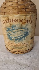 Vtg Wicker Wrapped Demijohn Barrocao Green Glass Wine Bottle 15.5”