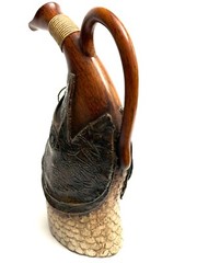 Vtg Spanish Style Porron Wine Decanter w/Fish Display Art 15&Prime;x10&Prime;x4&Prime; Faux Wood