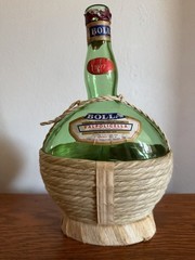 Vtg 1977 Bolla Valpolicella 1L Green Glass Wine Bottle Wicker/Raffia Wrapped