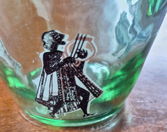 Vintage Greek « Ellas » 1971 Green Demijohn/Glass Bottle w/ Greek Antiquity Images