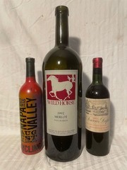 3 liter wine bottles with custom silkscreened WILD HORSE label.