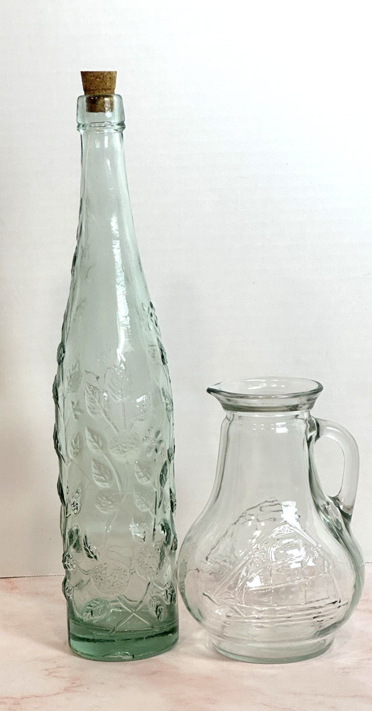 Wine Bottles Set (2) Green Glass Decorative Wine Bottles