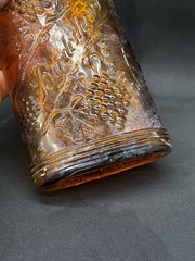 Vintage Bardenheier&rsquo;s Wine Amber Glass Embossed Pint Flask Bottle 1930s-1950s