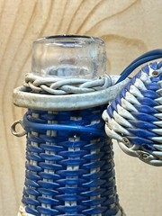 Vintage Blue Woven Wine Bottle Jug with Lid Wrapped-Albania
