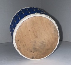 Vintage Blue Woven Plastic Green Glass Wine Bottle Jug Lid Wrapped Albania