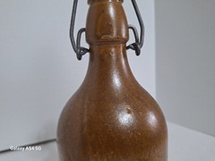 Vintage Stoneware Beer Bottle & Lancers Portugal Wine Bottle Painted Glass