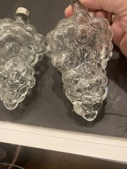 VTG CLEAR GLASS GRAPES CLUSTER SHAPED WINE BOTTLE DECOR DECANTER Set Of 2 Pp