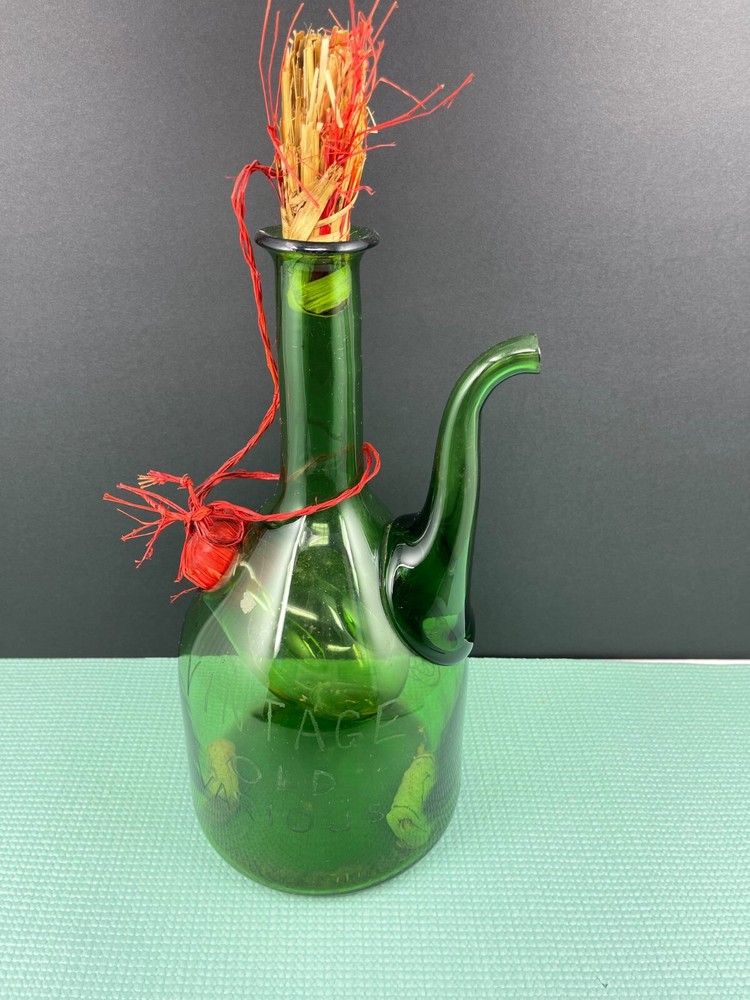 Triumph Racing Team Inscribed Green Blown Glass Ice Chilled Vintage Wine Bottle